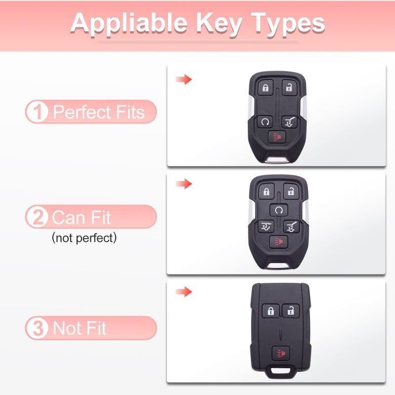 Pangpai Pink Car Accessories 3 Pcs for Chevy GMC Silverado Sierra 1500 2500HD 3500HD Terrain Acadia 5 Buttons Key Fob Cover with Bling Keychain Cute Push to Start Button Cover - Image 2